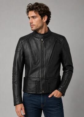VTG ECHT Ledger Leather Heavy Motorcycle Jacket Mens Size S-M Biker Hein Gerike